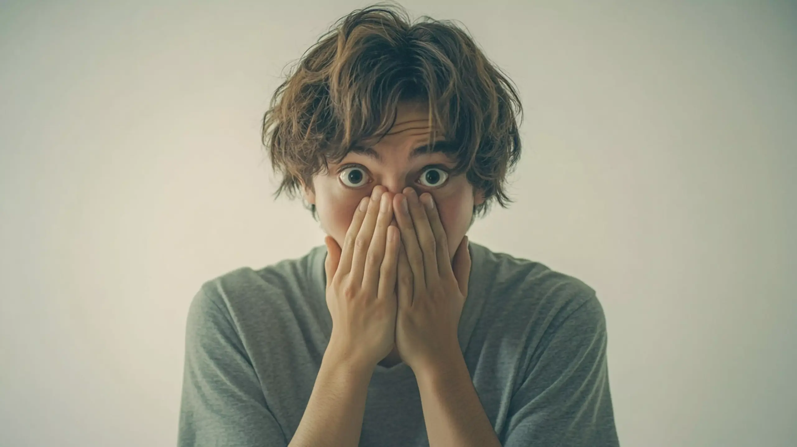 Hombre tapándose la boca y con cara de preocupación, posiblemente sufriendo de ansiedad dental